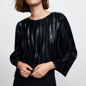Zara Metallic Pleated Cropped Blouse